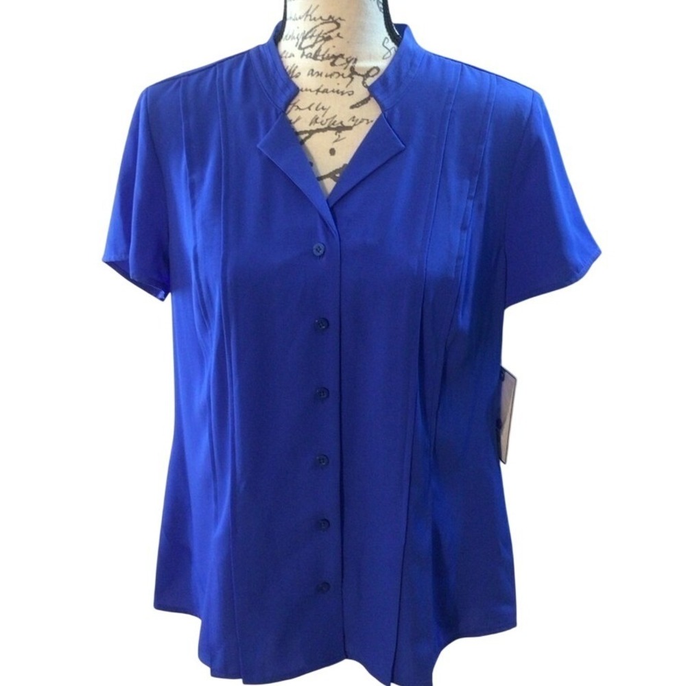 SALE Women's Dana Buchman Blue Crush Pleated Blouse Size Medium‎